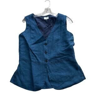 Poetry Teal Blue 100% Linen Longline Vest Women’s Size 8